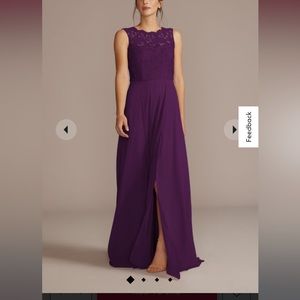 David’s Bridal: stretch lace chiffon sleeveless bridesmaid dress | plum